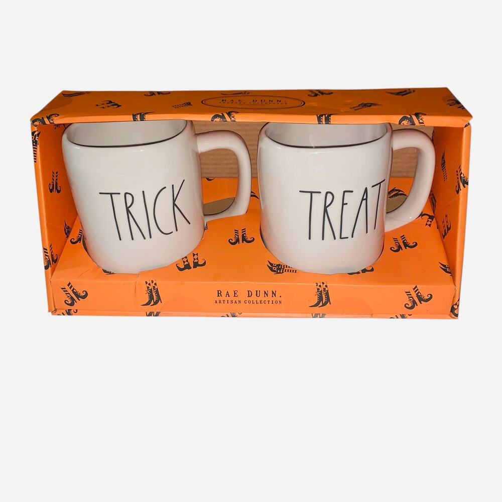 Rae Dunn Artisan Collection Halloween Trick or Treat 2 Mug Set
